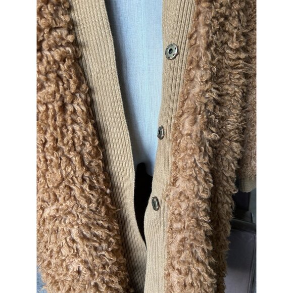 FREE PEOPLE Long Faux Mongolian Fur Cardigan Sweater Coat Coatigan Size S Shag - Picture 7 of 16